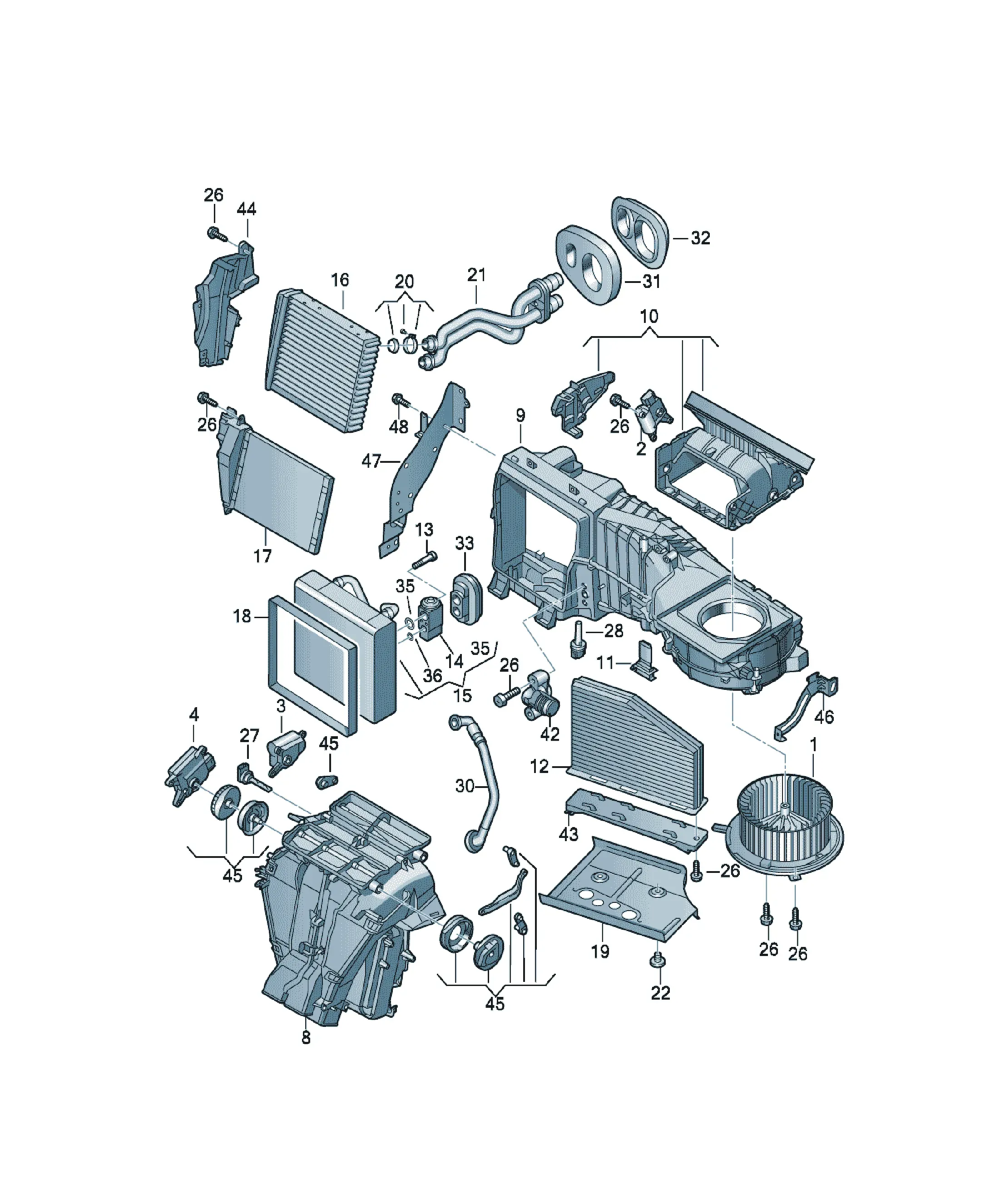 Evaporator and heater assembly diagram