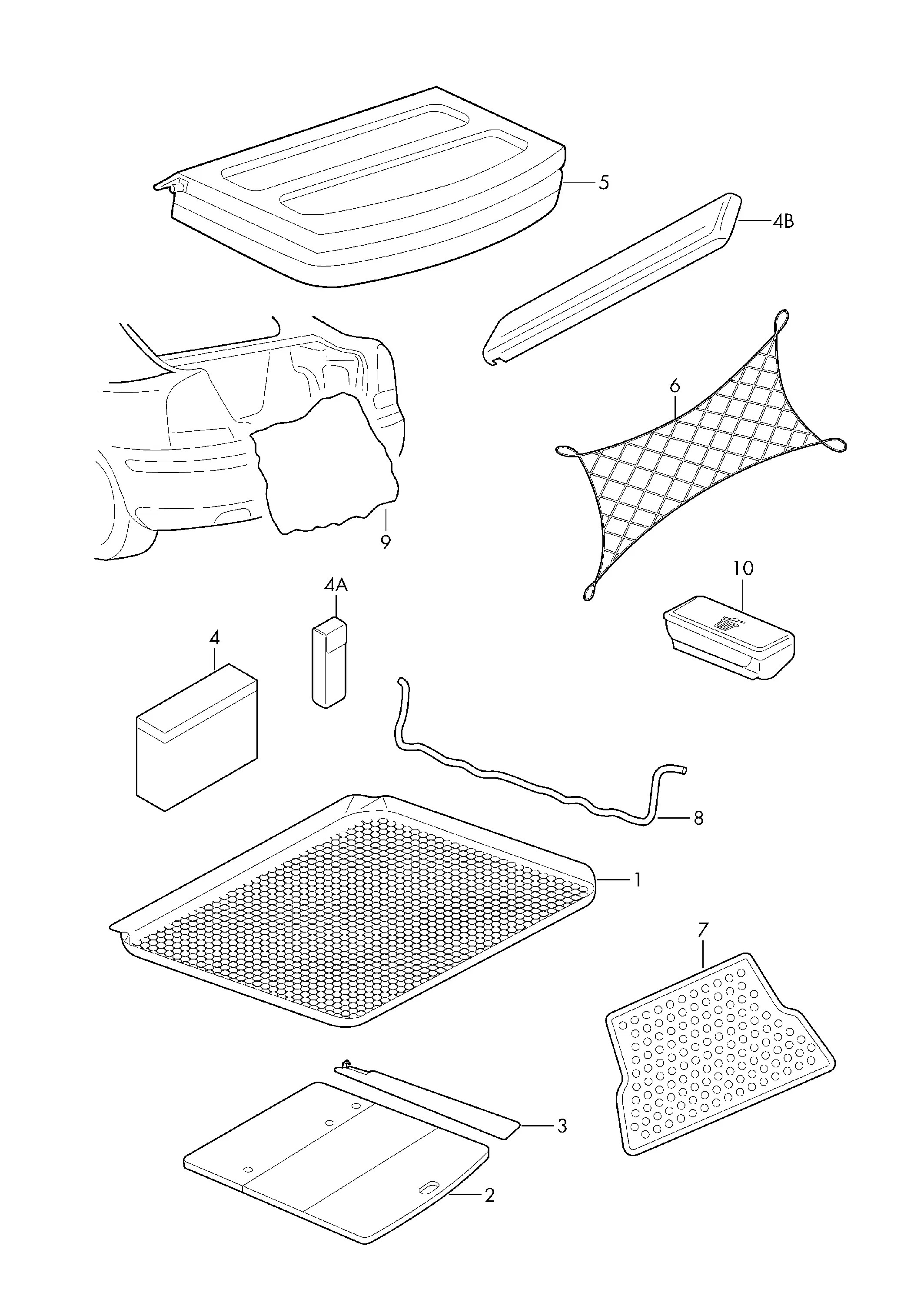 Luggage compartment accessories diagram