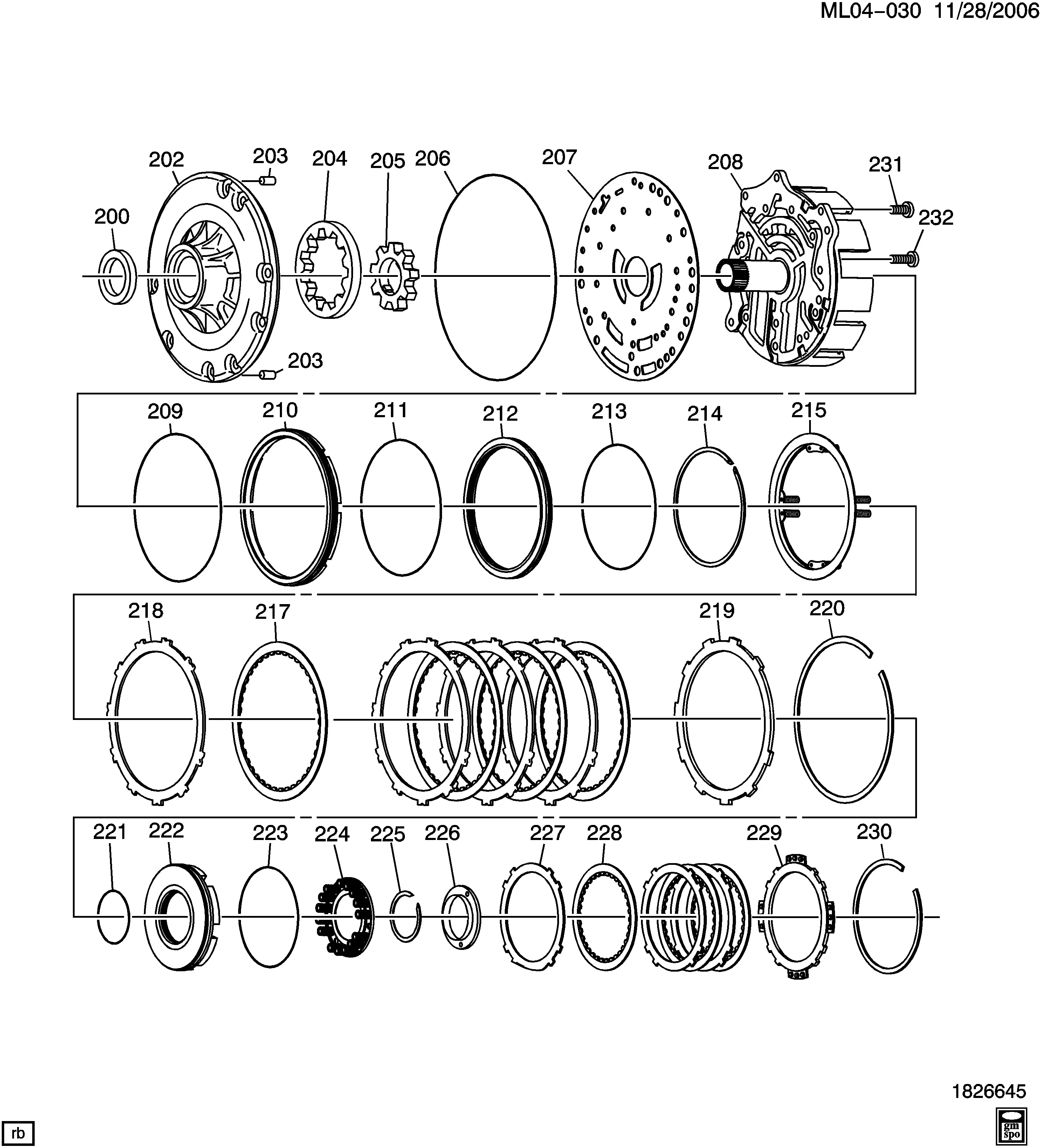 Automatic transmission oil pump and clutches diagram