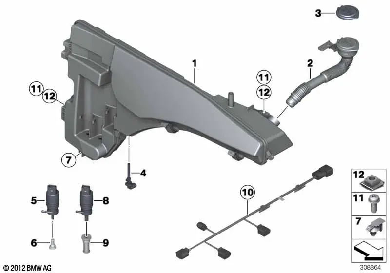 Windshield and headlamp washer reservoir diagram