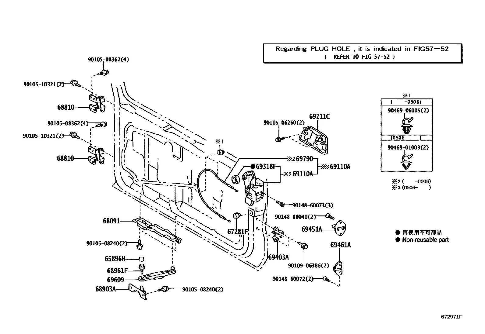 Tailgate lock and hinges diagram