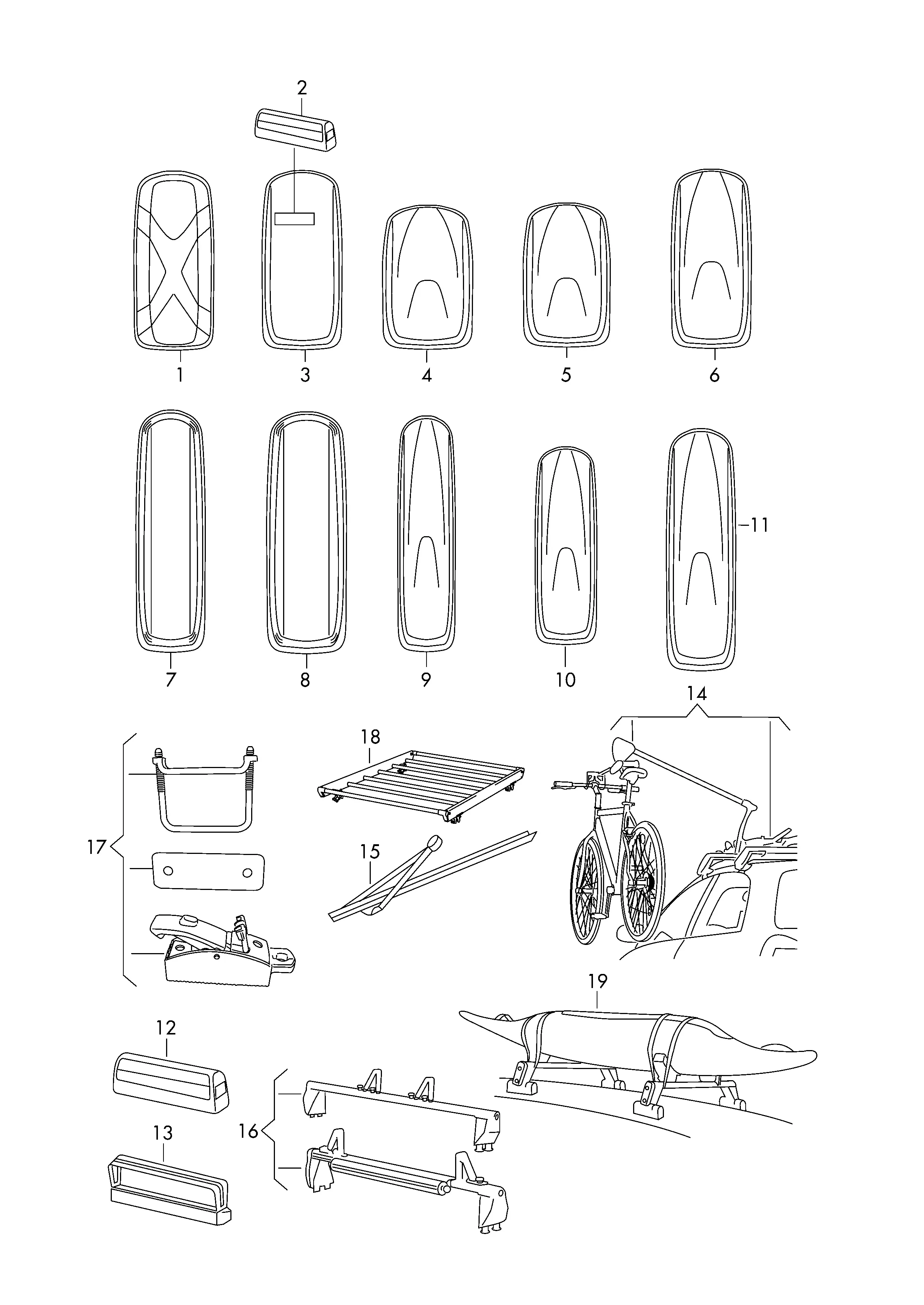 Roof rack and carriers diagram