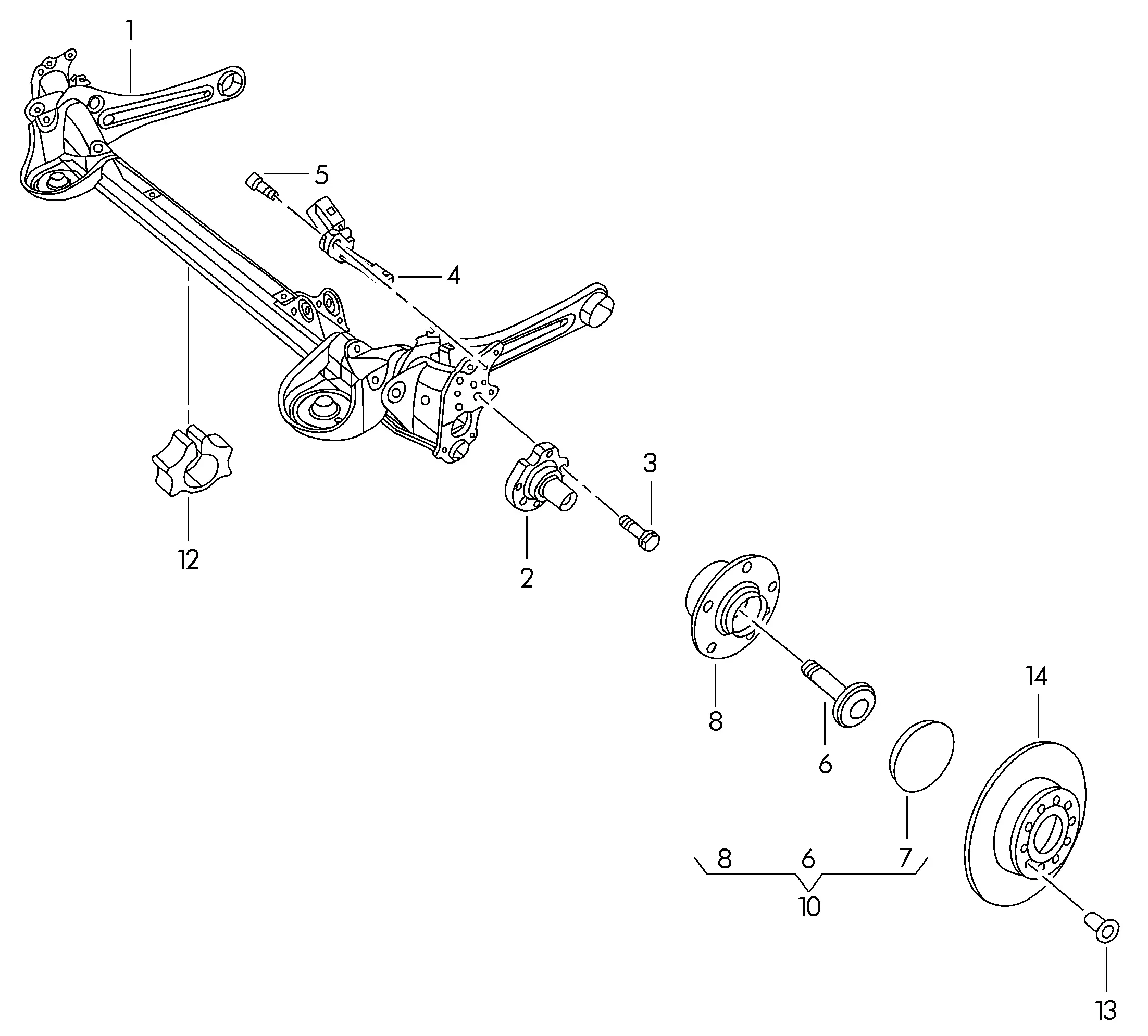 Rear axle beam assembly diagram