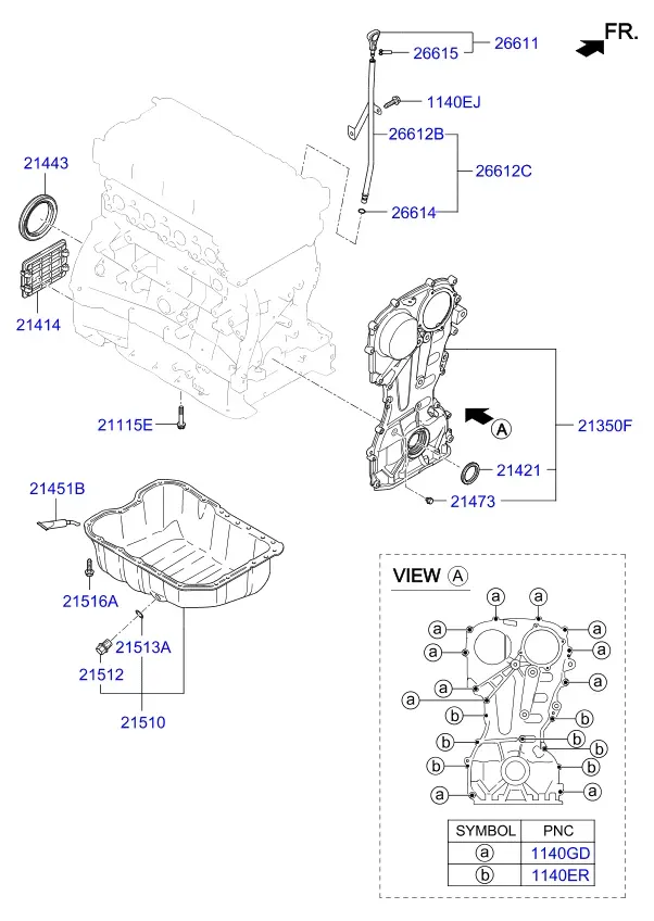 Engine cover and oil pan diagram