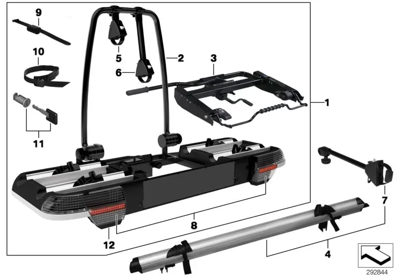 Bicycle rack for trailer coupling diagram