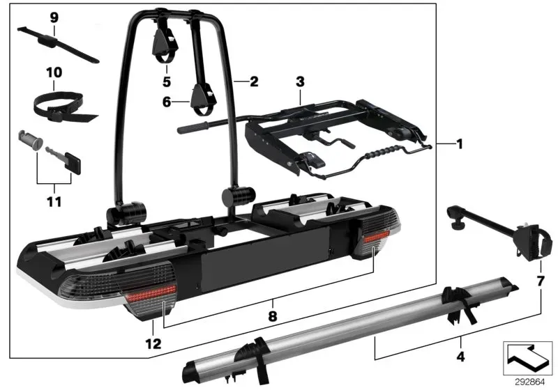 Bicycle rack for trailer coupling diagram