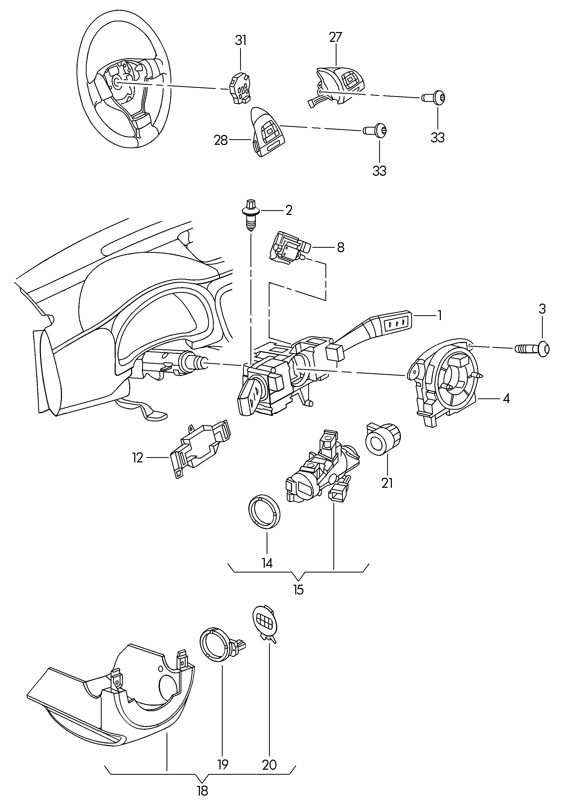 Steering column switch and ignition lock assembly diagram