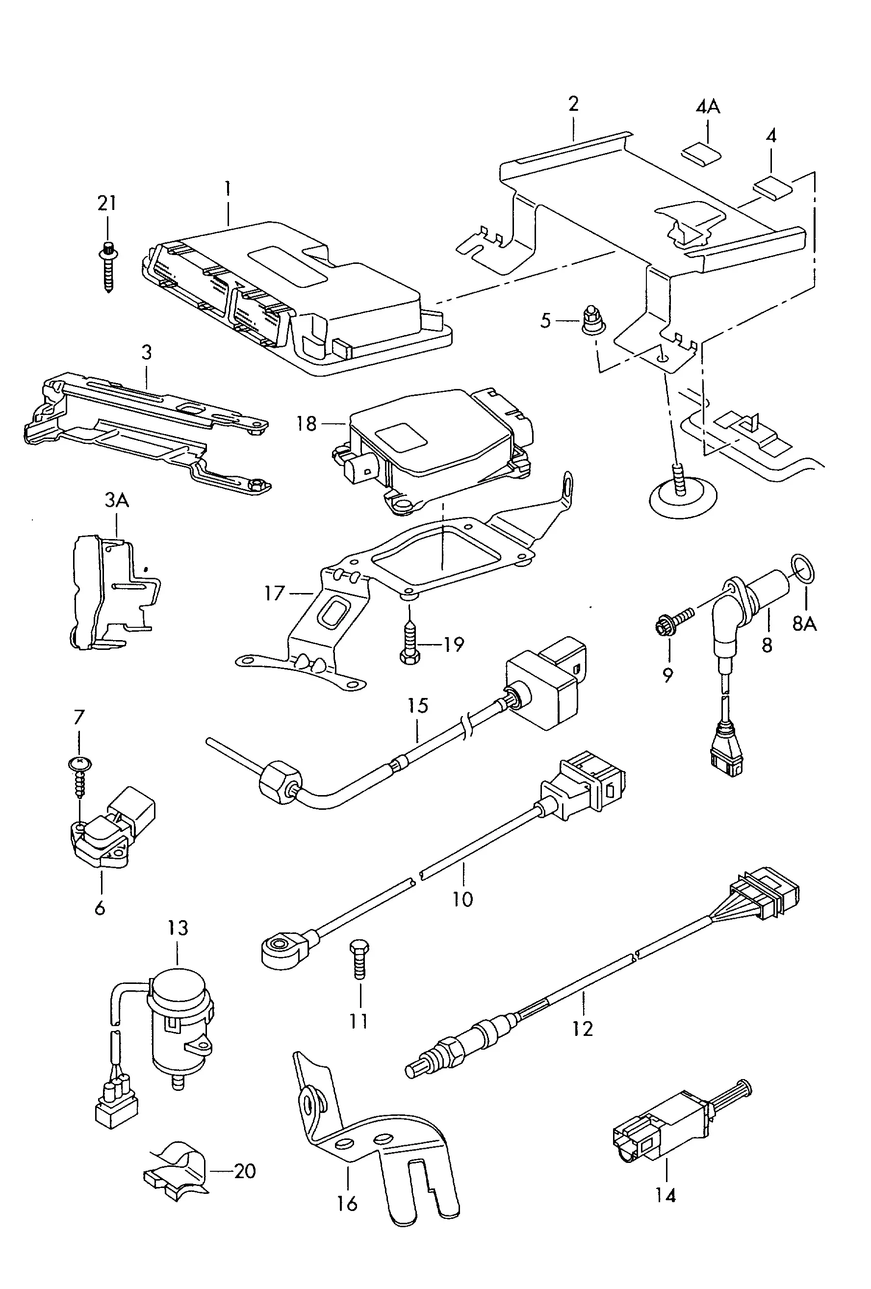 Engine control unit and sensors diagram