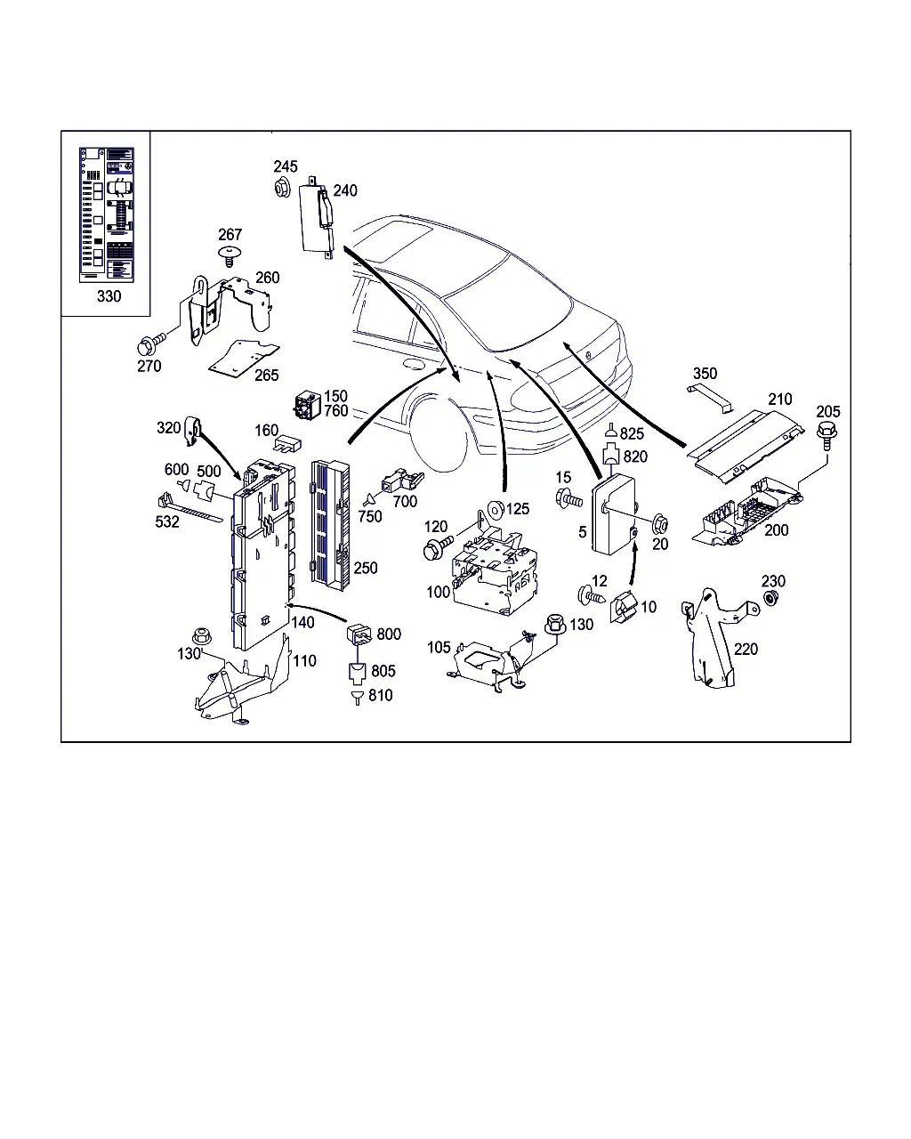 Control units and relays in luggage compartment diagram