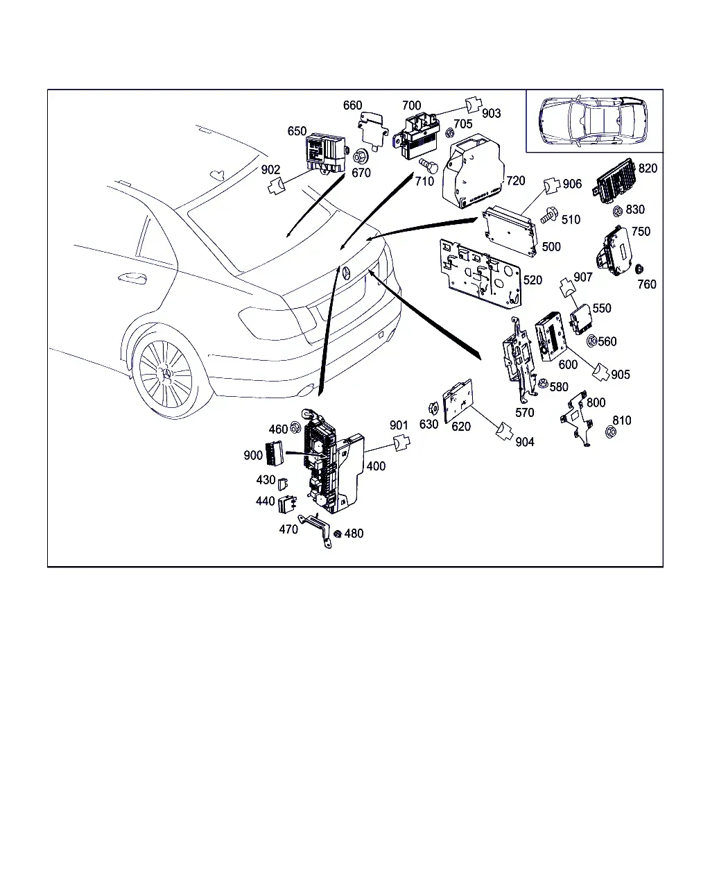 Control units and relays in luggage compartment diagram