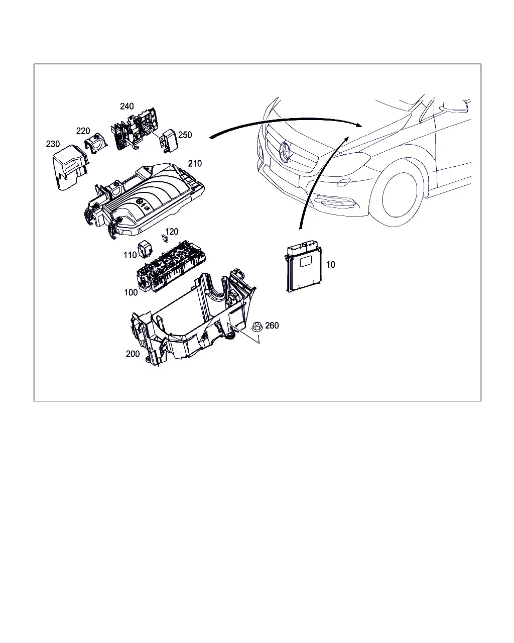 Control and fuse unit in engine compartment diagram