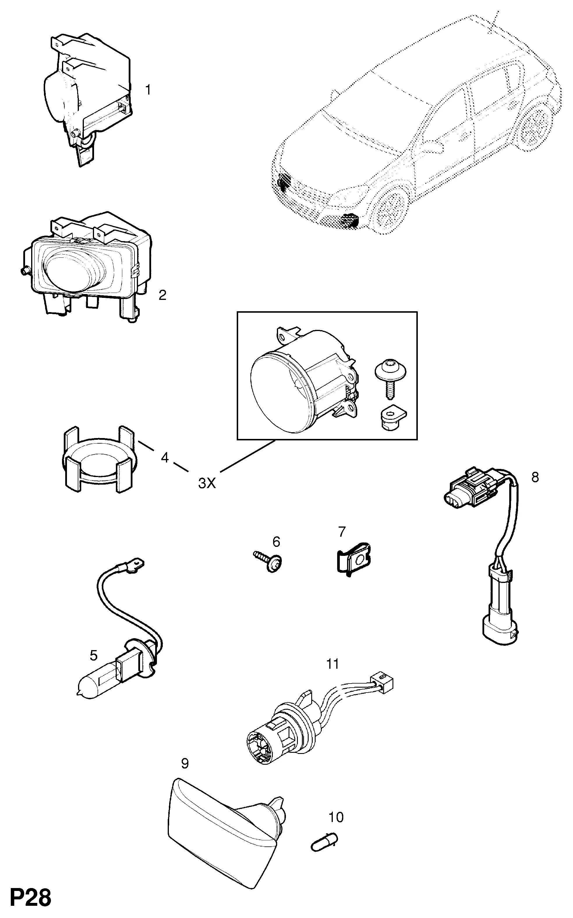 Side turn signal repeater and fog lamp diagram