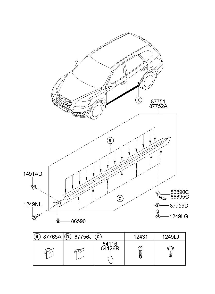 Side body moldings diagram