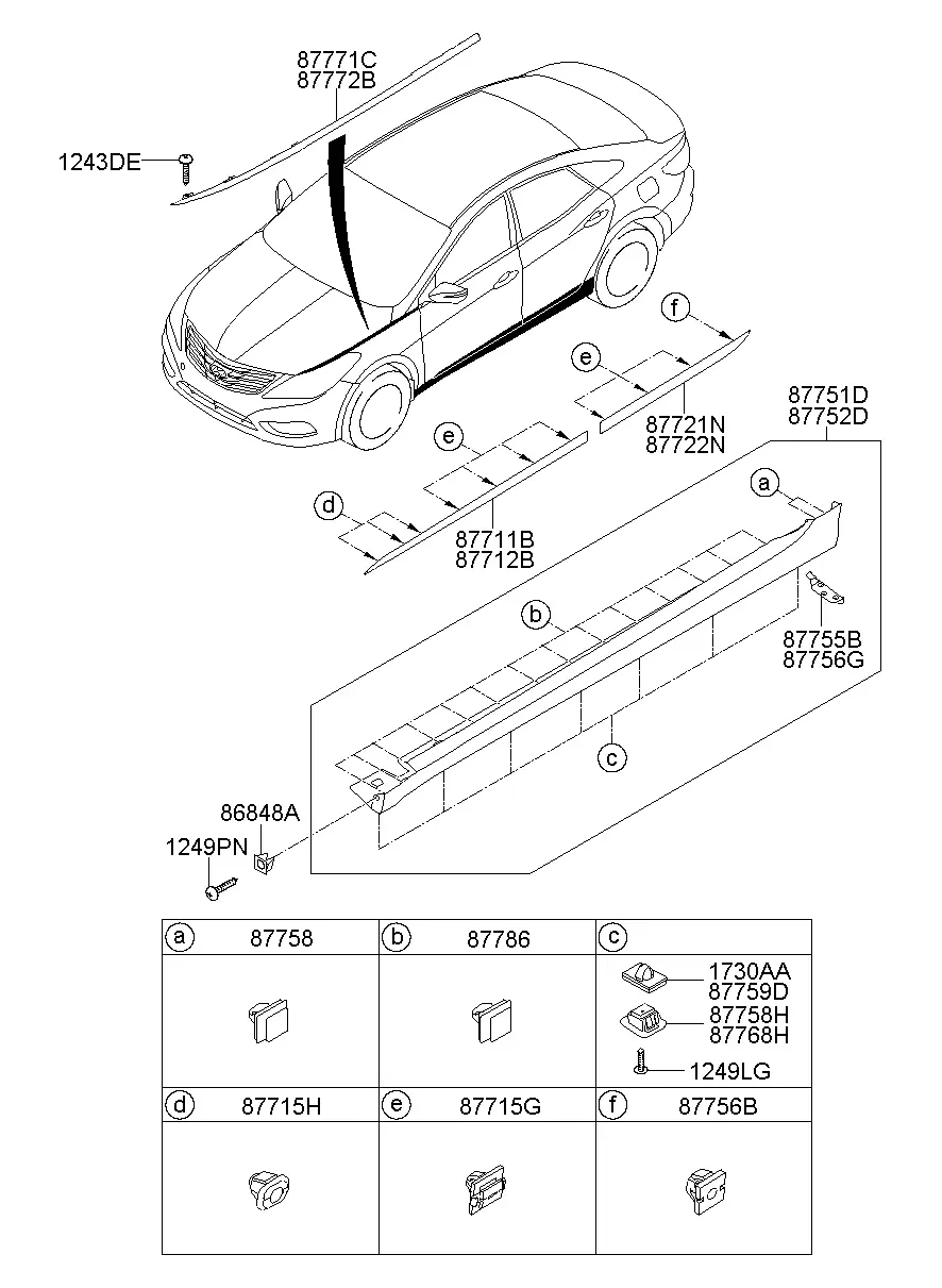 Side body moldings diagram