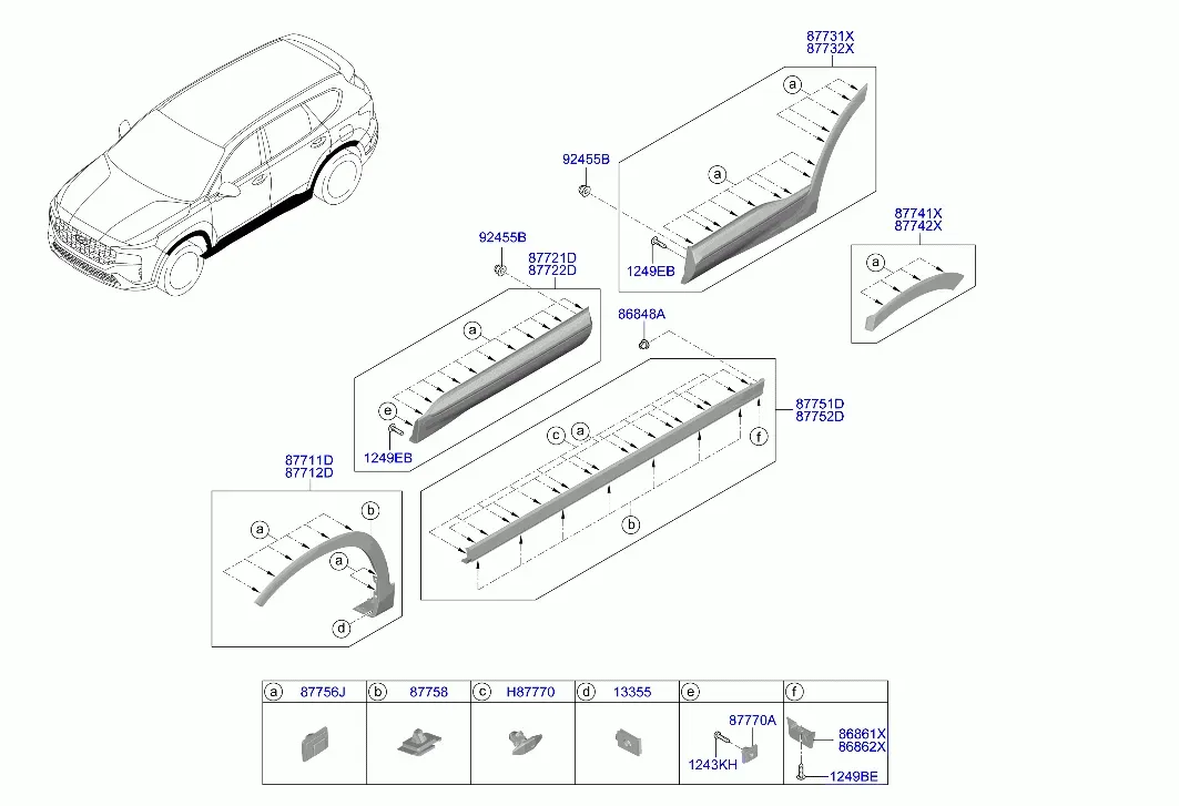 Side body moldings diagram