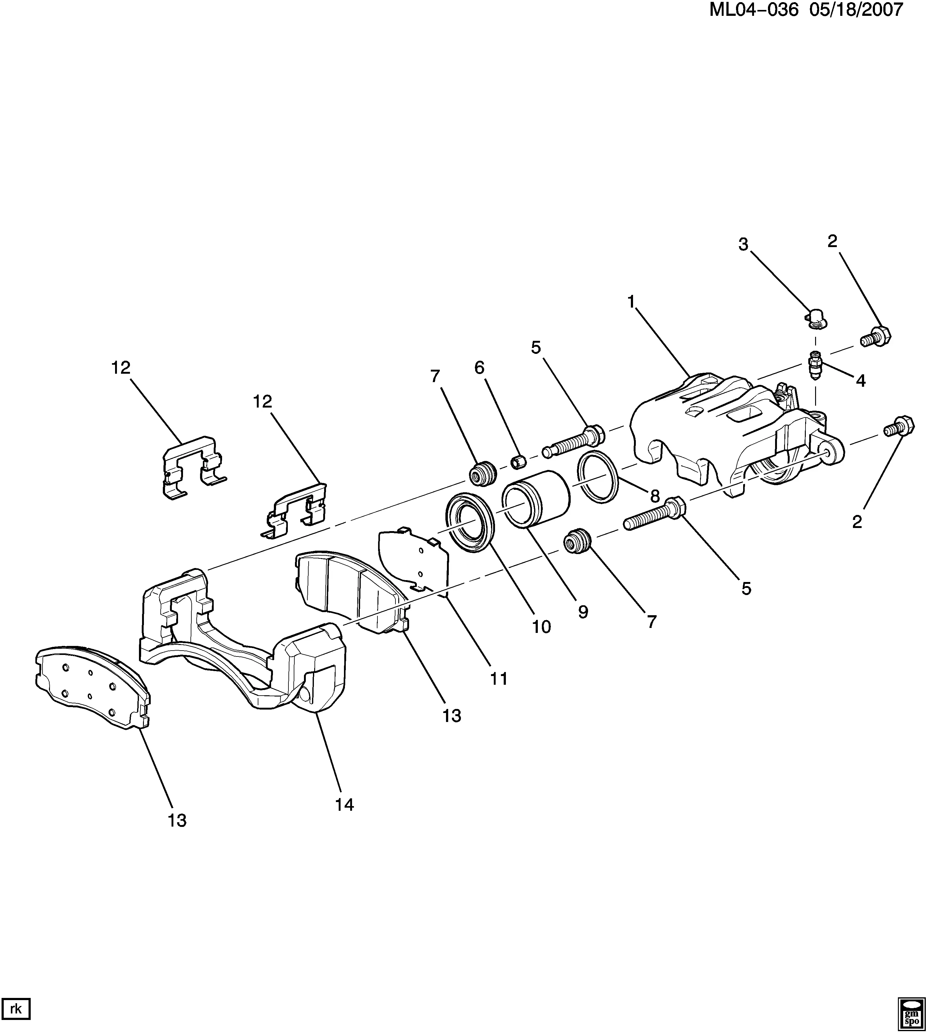 Front brake caliper diagram