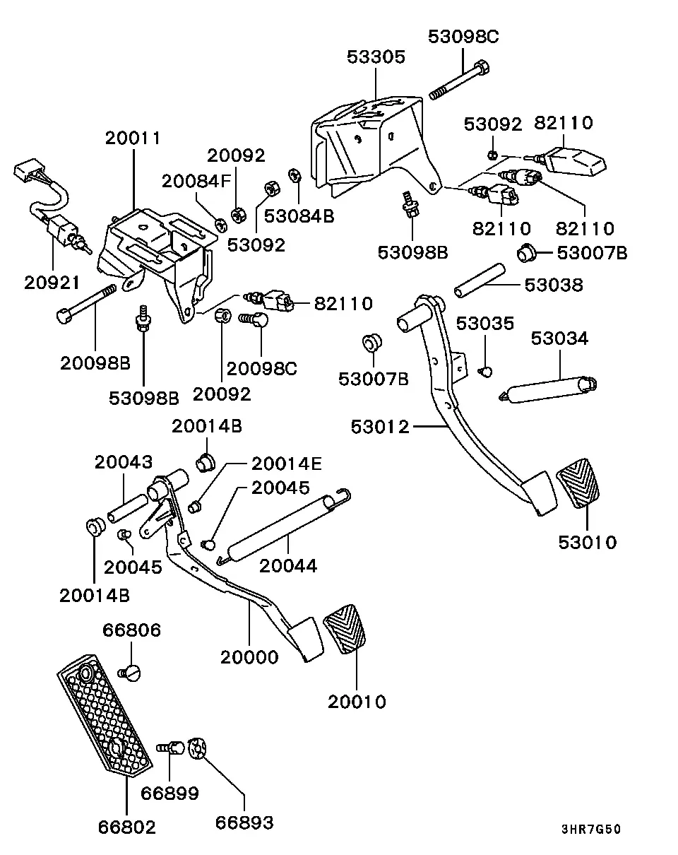 Brake and clutch pedal assembly diagram