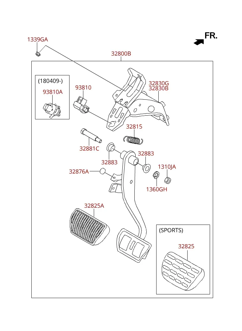 Brake and clutch pedal assembly diagram
