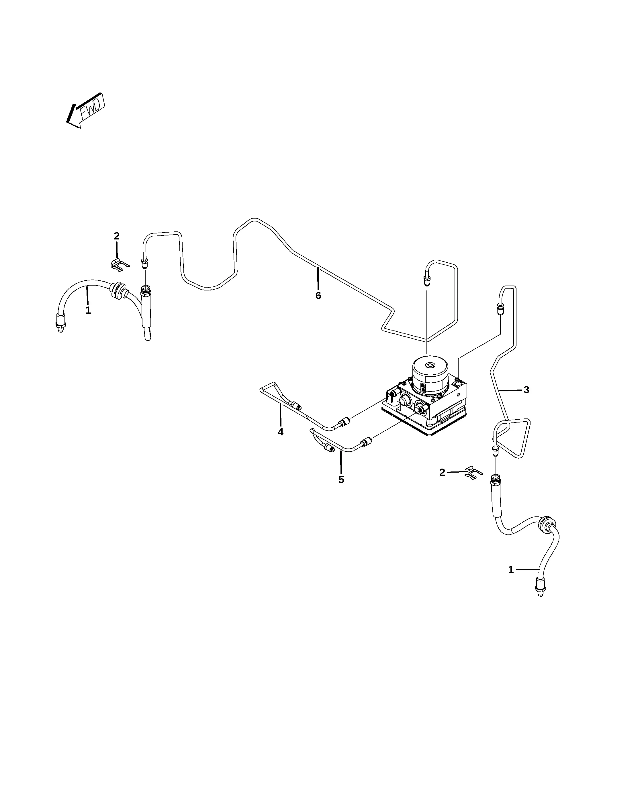 Front brake tubes and hoses diagram
