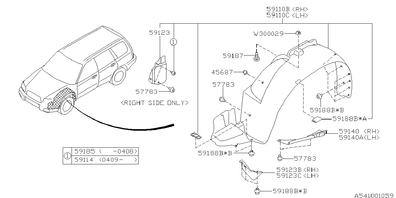 Front mudflaps diagram