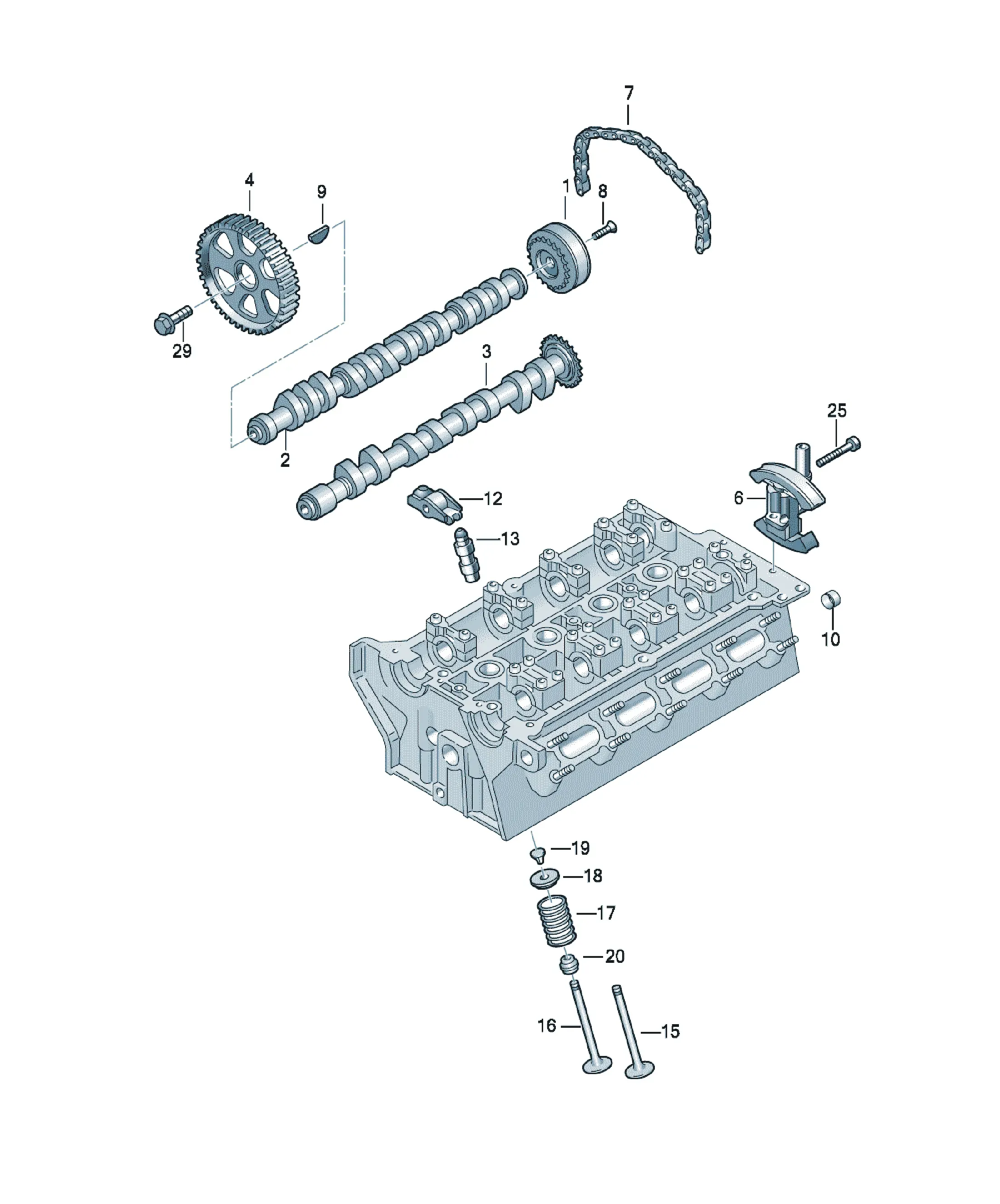 Camshaft and valve train diagram