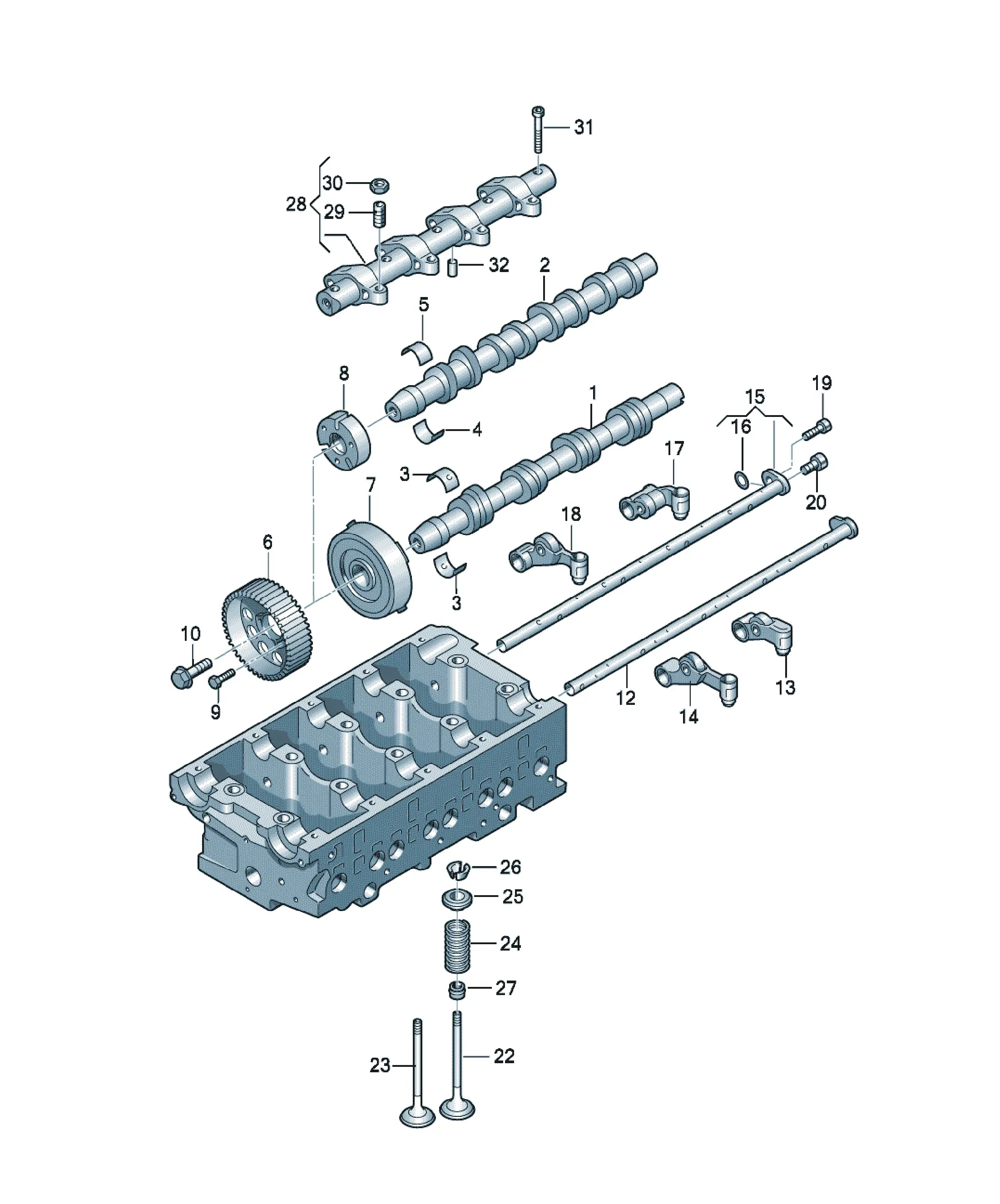 Camshaft and valve train diagram