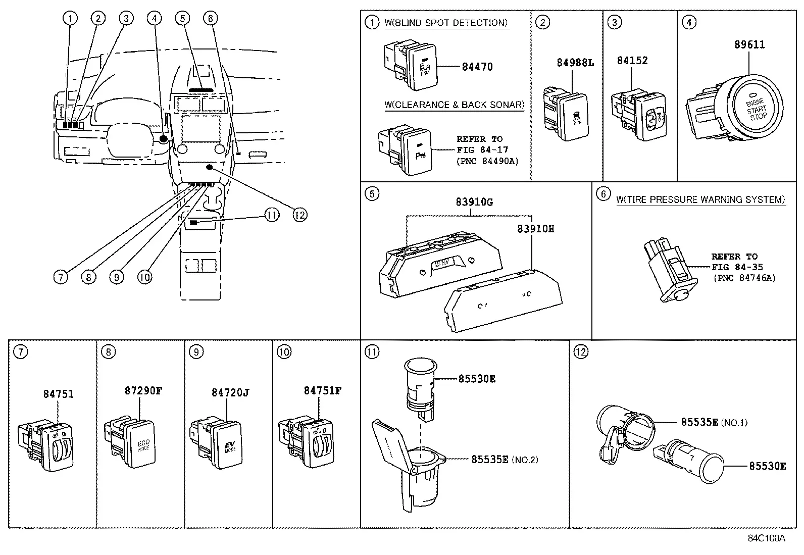 Clock and Center Console Switches diagram