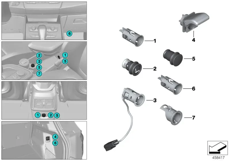Cigarette lighter and power sockets diagram