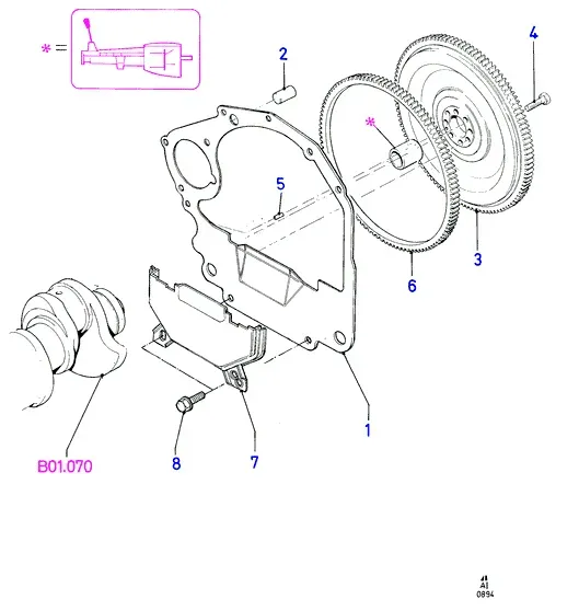 Clutch housing and flywheel diagram