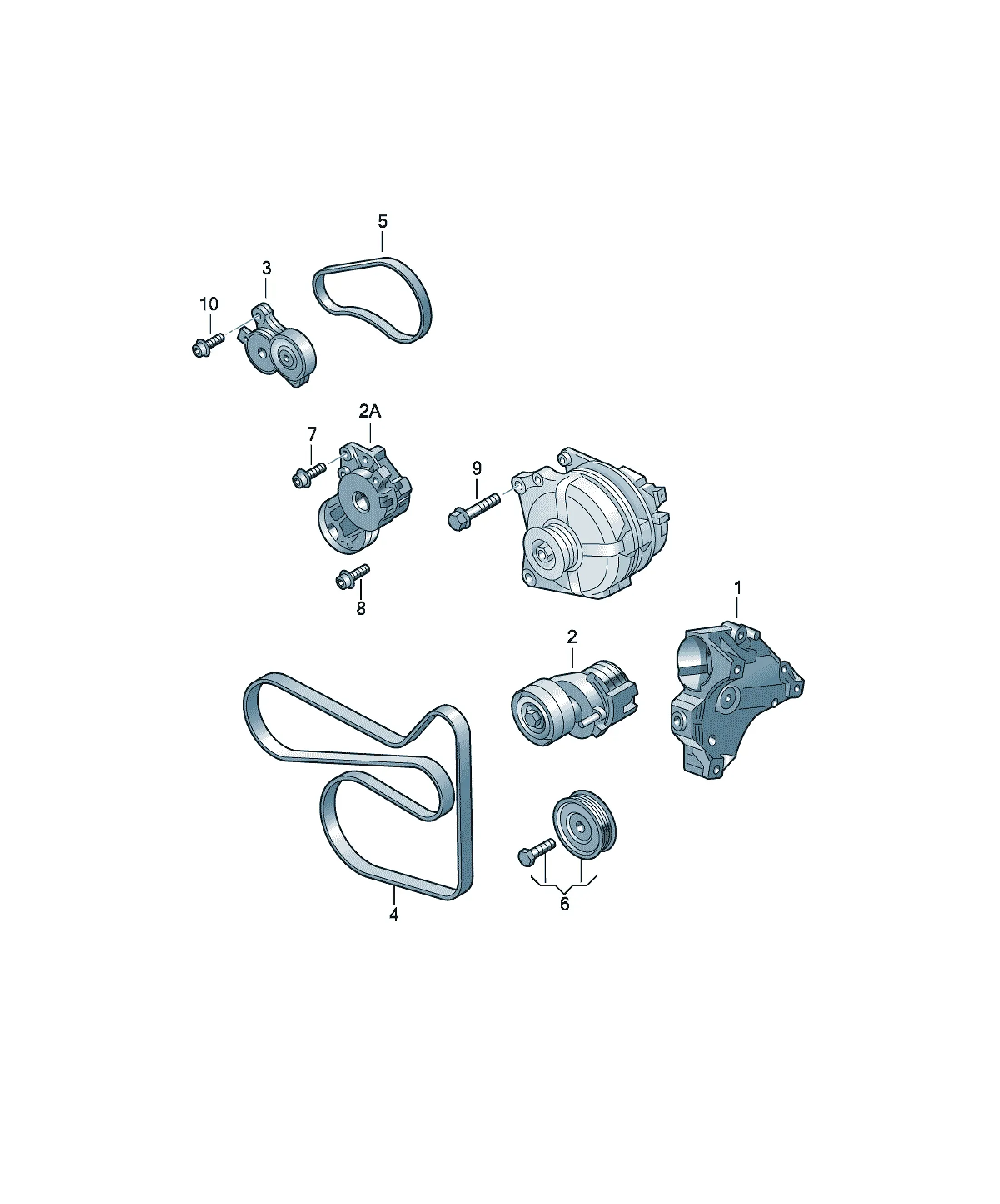 Alternator bracket and drive diagram