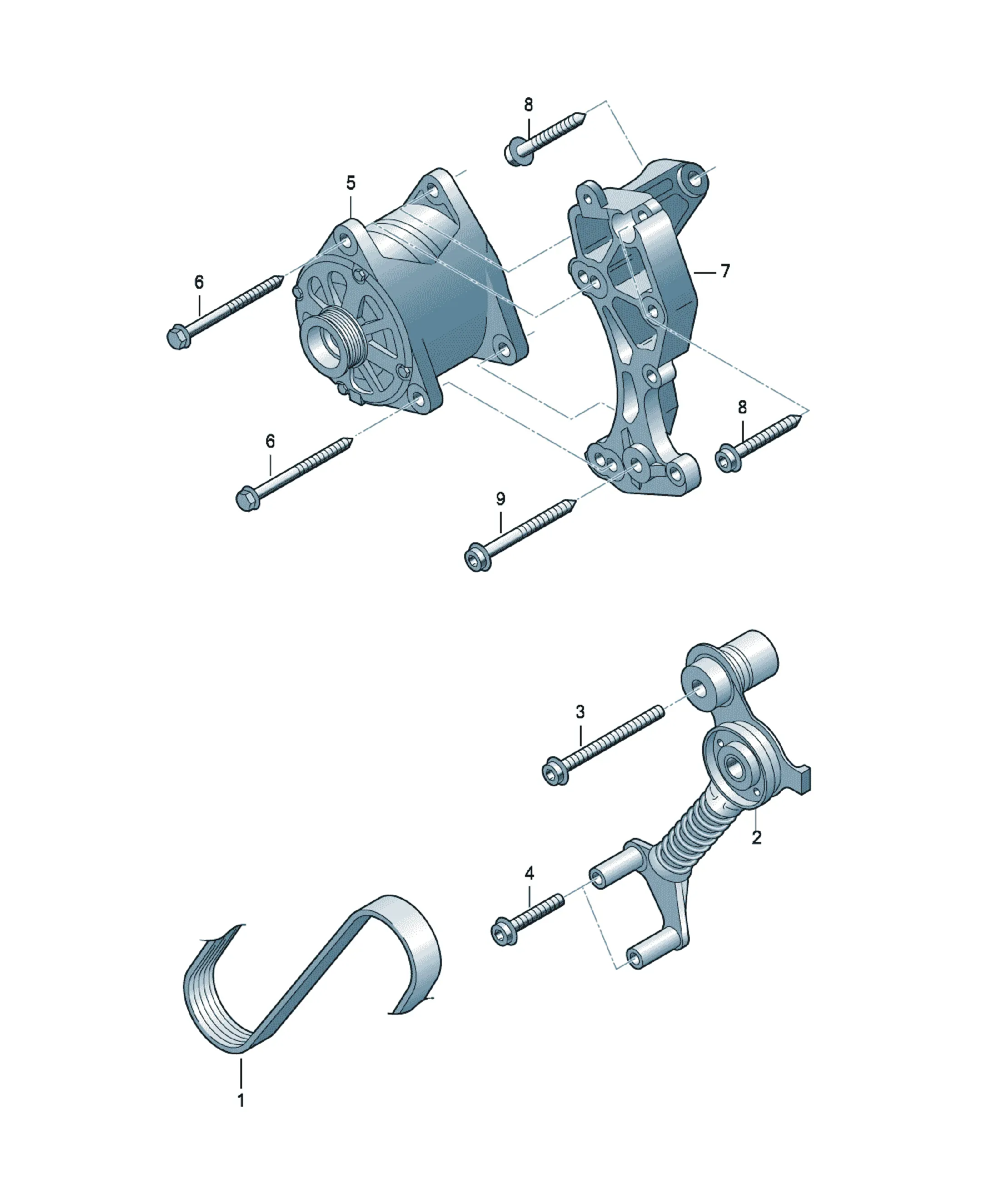 Alternator bracket and drive diagram