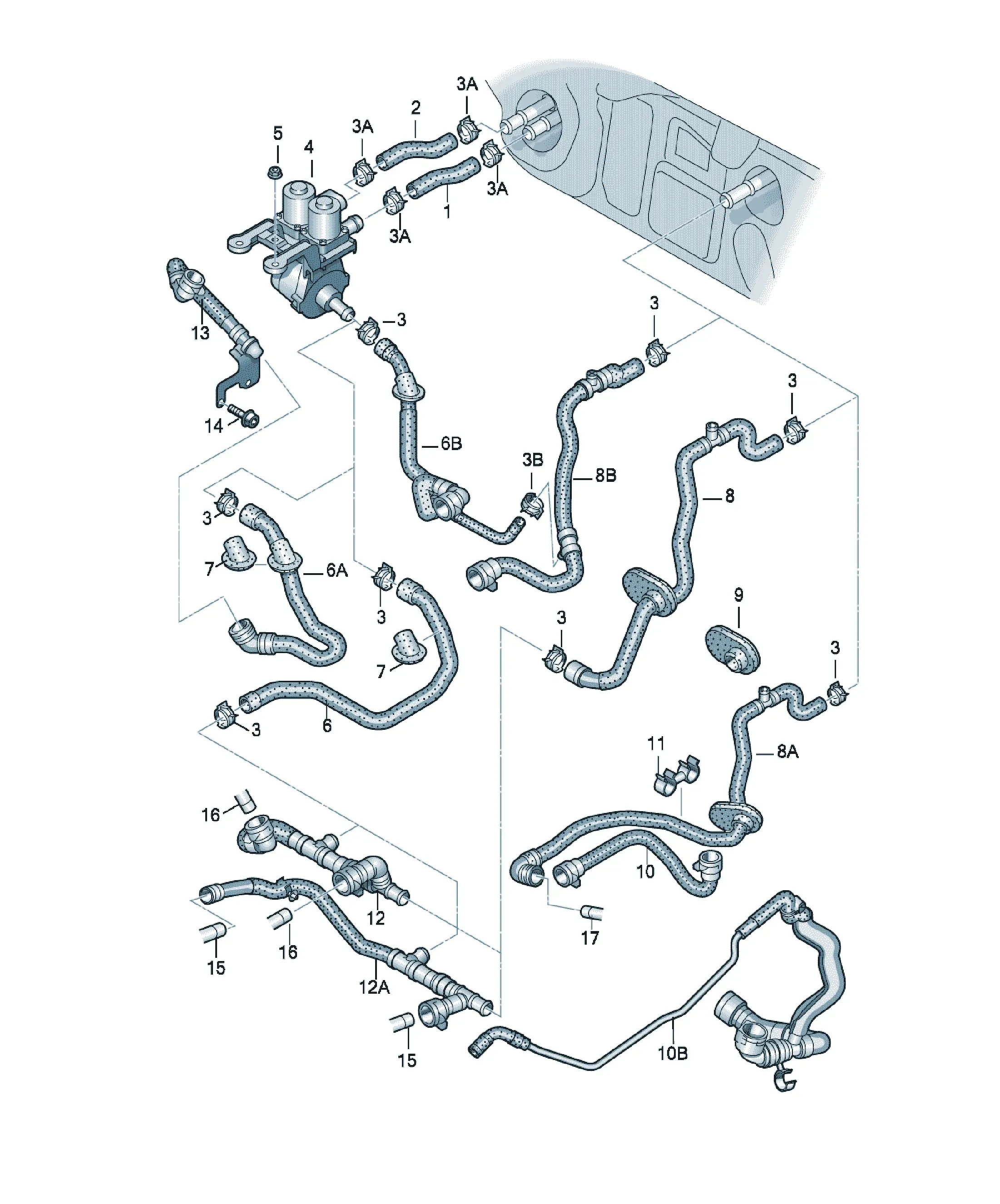 Coolant hoses and pipes diagram