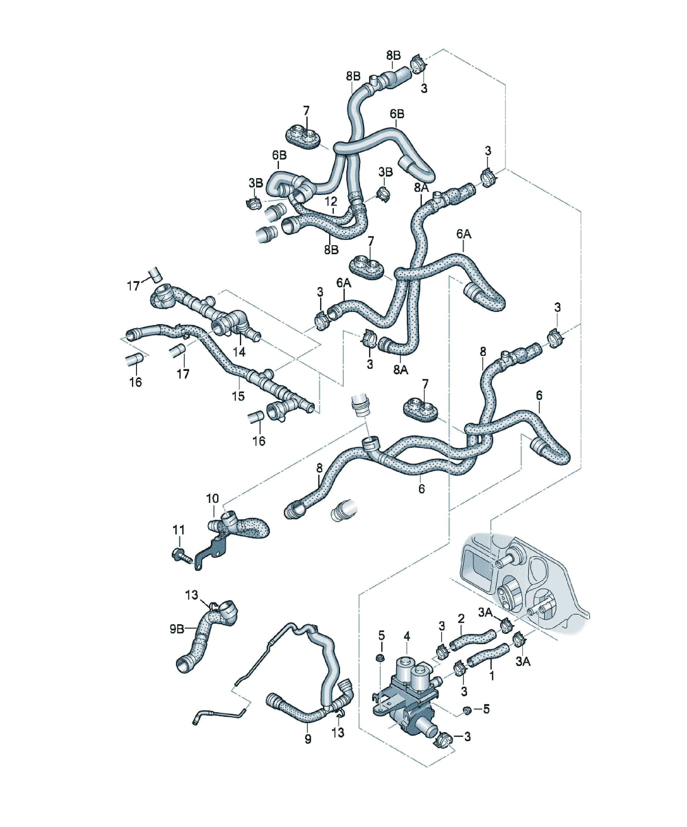 Coolant hoses and pipes diagram
