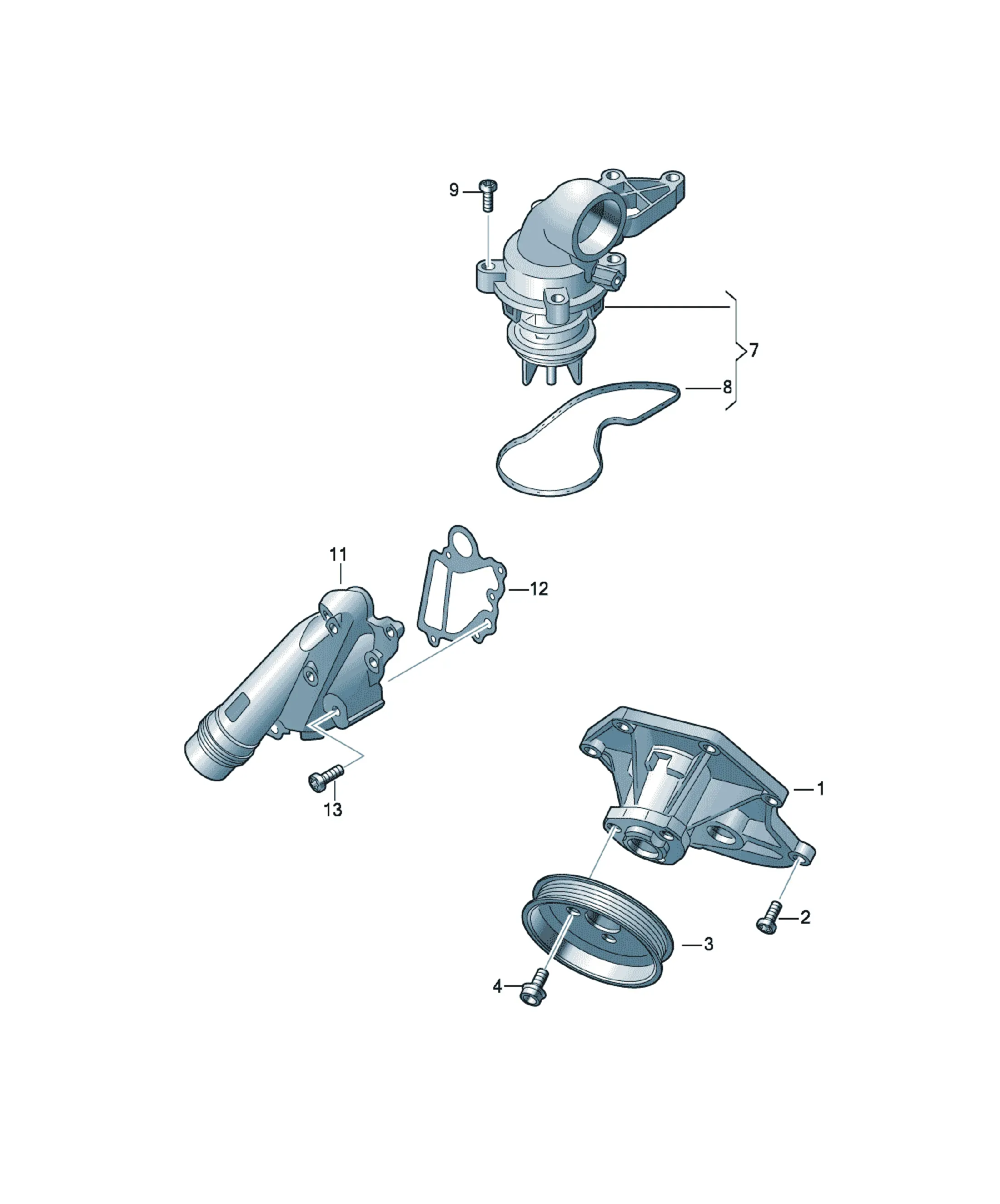 Water pump and thermostat diagram