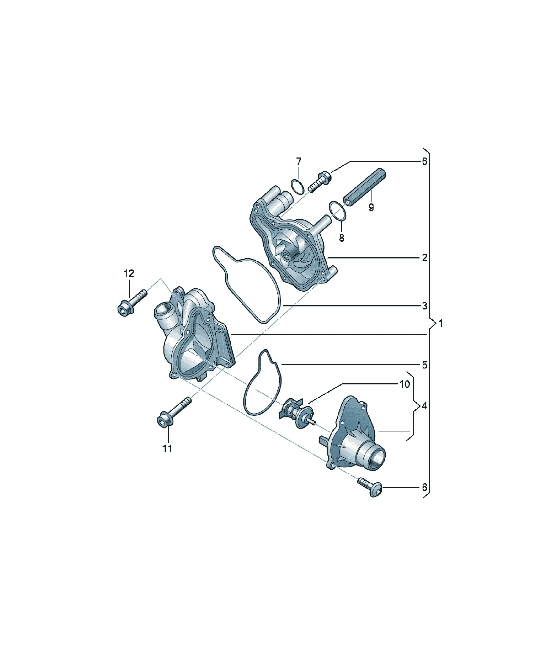 Water pump and thermostat diagram