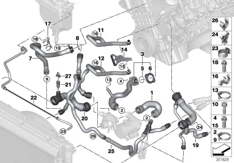 Cooling system hoses diagram