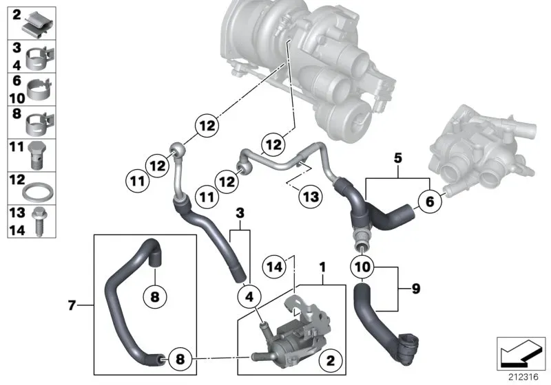 Turbocharger cooling system diagram