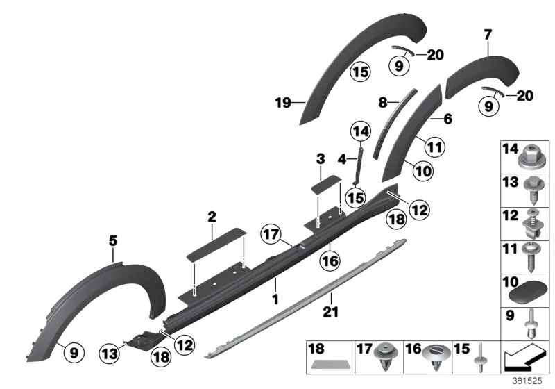 Door sill and wheel arch trim diagram