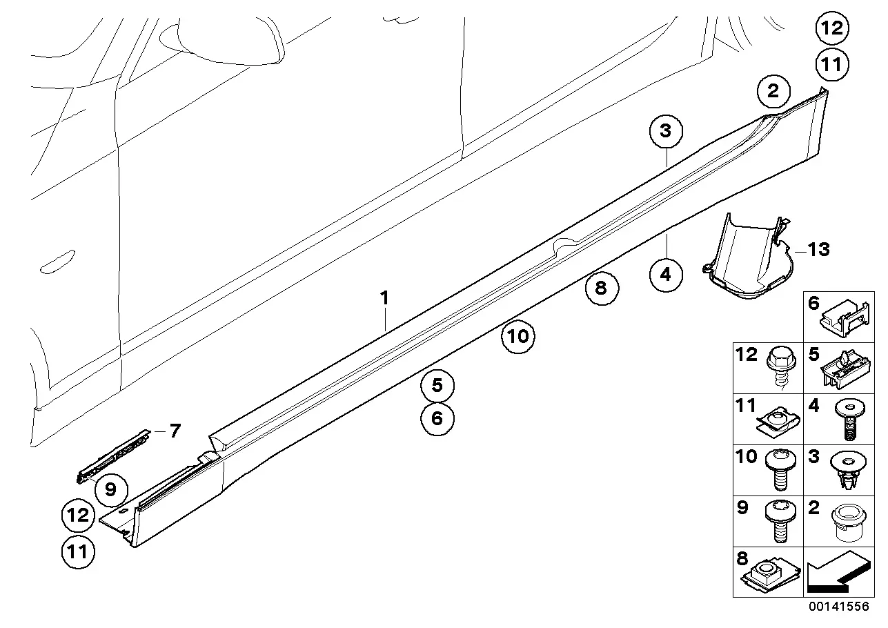 Door sill and wheel arch trim diagram