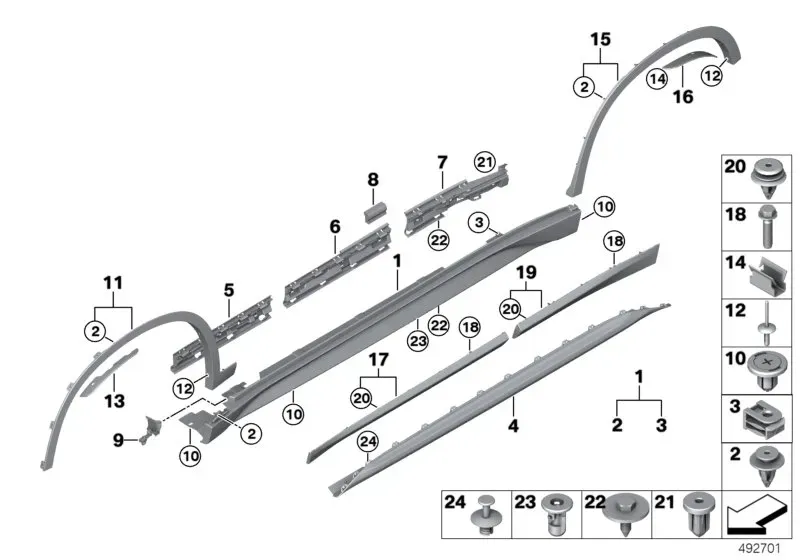 Door sill and wheel arch trim diagram