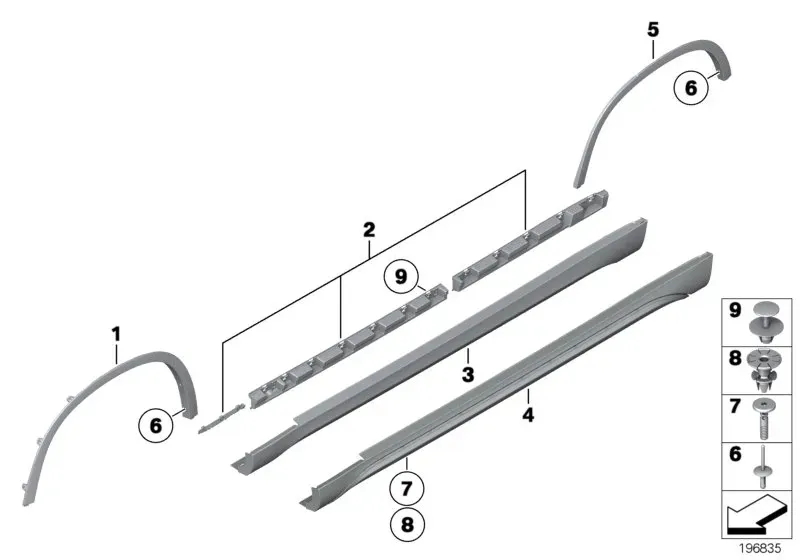 Door sill and wheel arch trim diagram