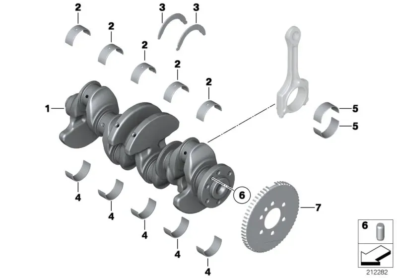 Crankshaft with bearing shells diagram