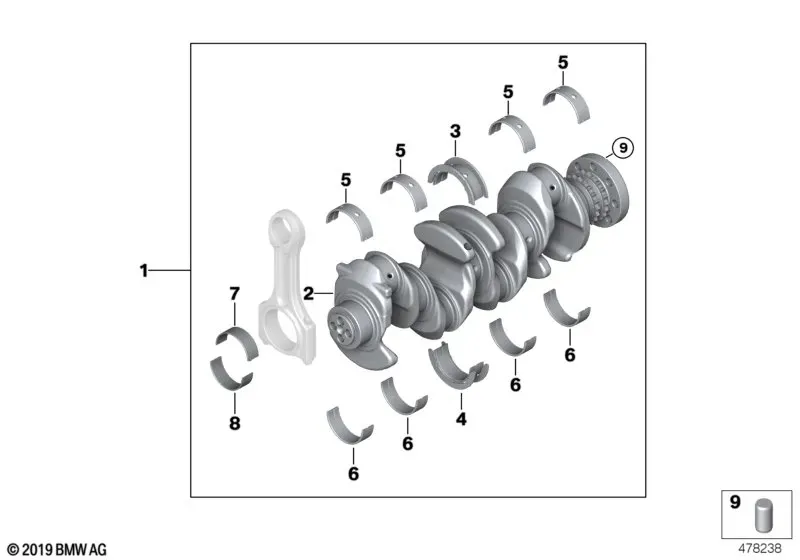Crankshaft with bearing shells diagram