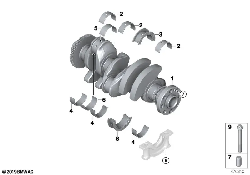 Crankshaft with bearing shells diagram