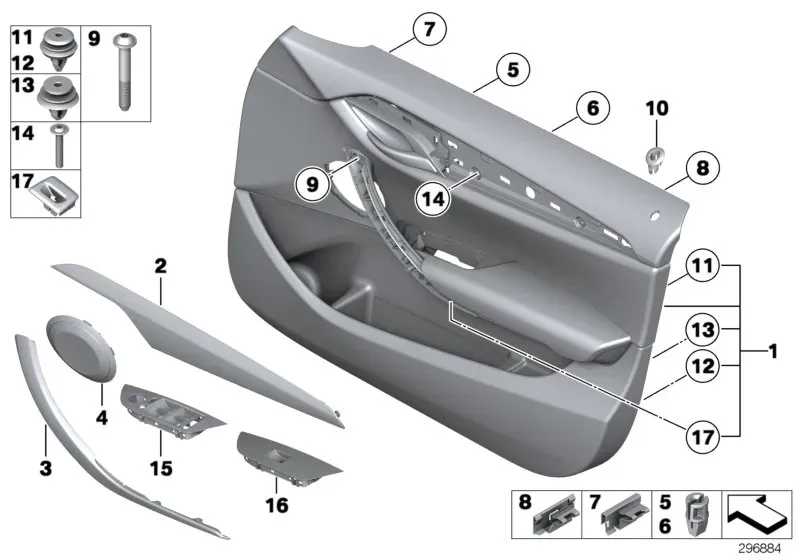 Front door trim panel diagram