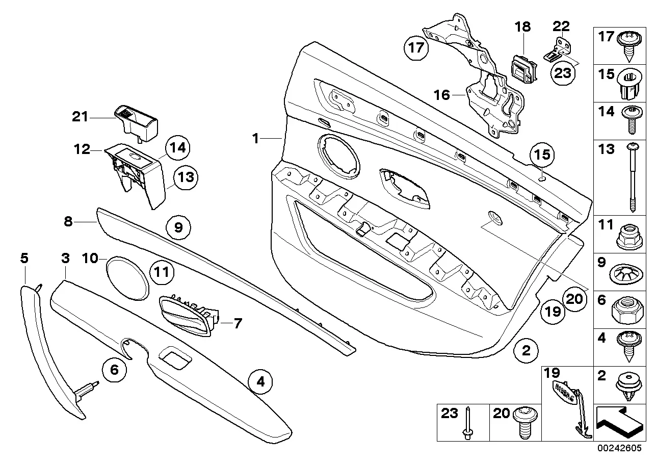 Rear door trim panel diagram