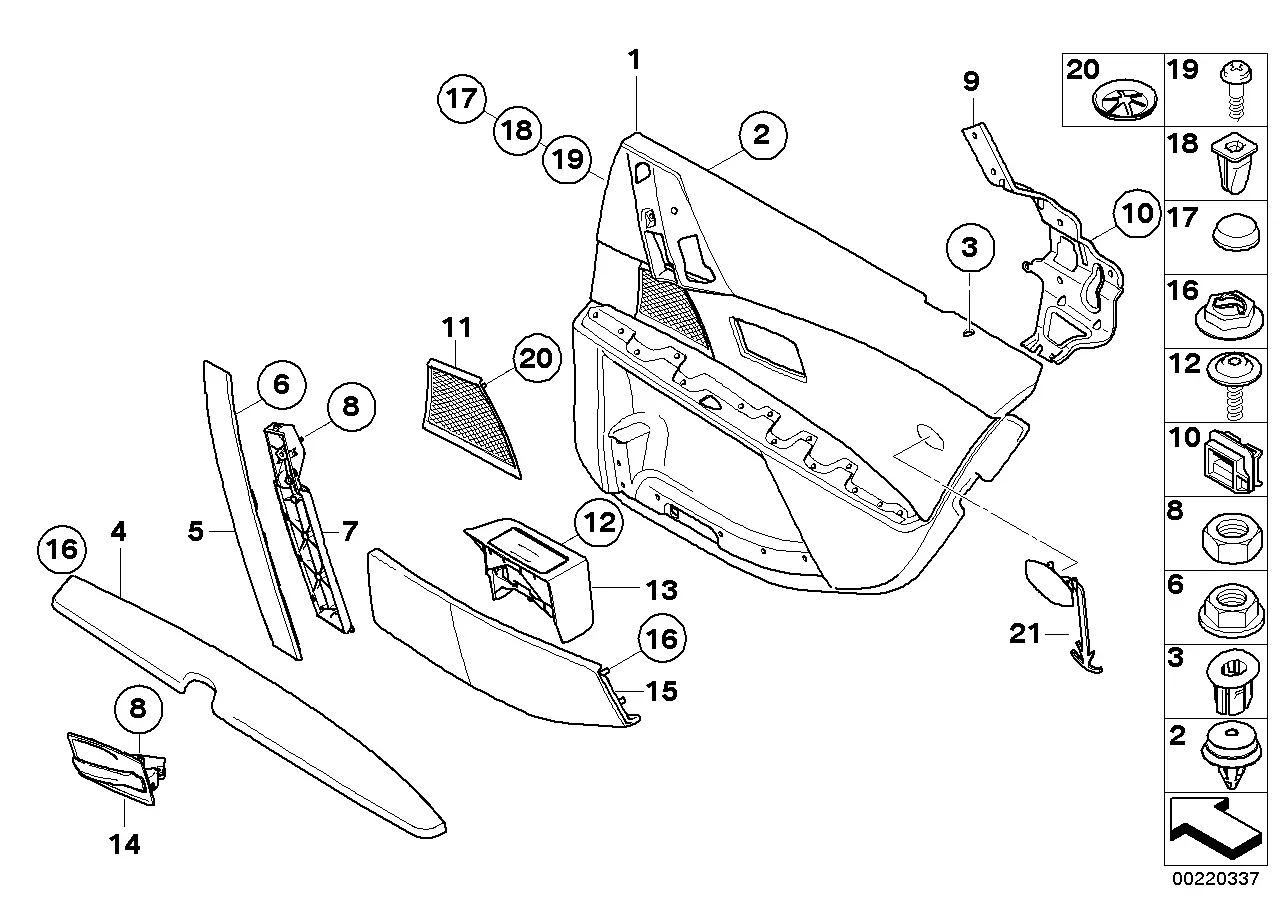 Rear door trim panel diagram