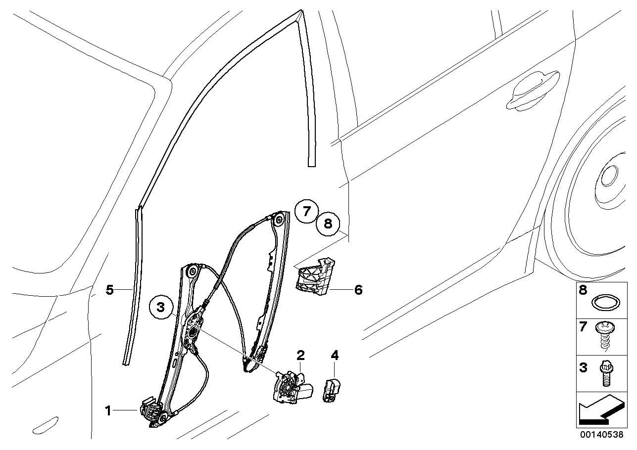 Front door window regulator diagram