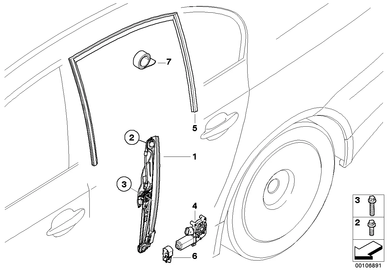 Rear door window regulator diagram
