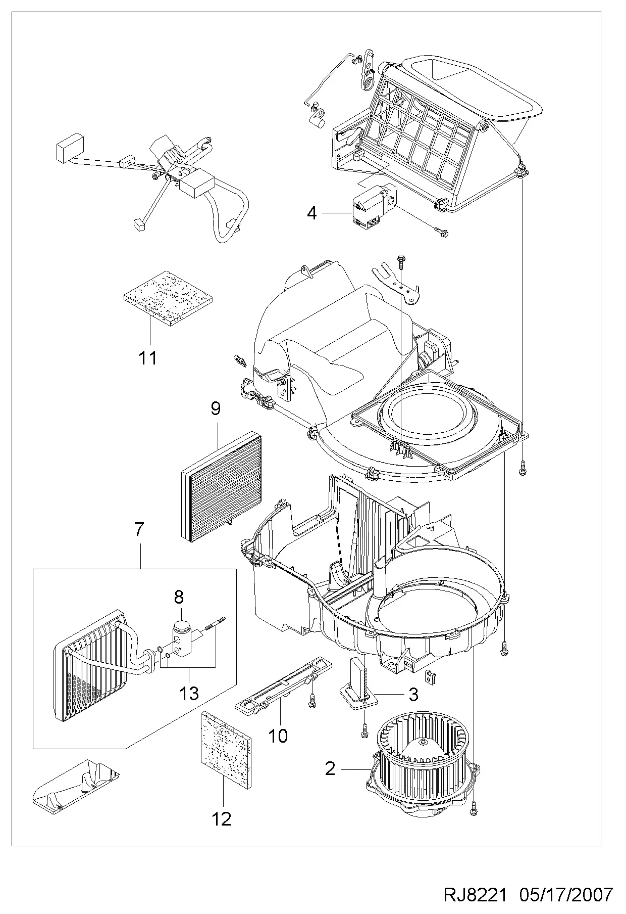 Heater Blower Motor and Evaporator diagram